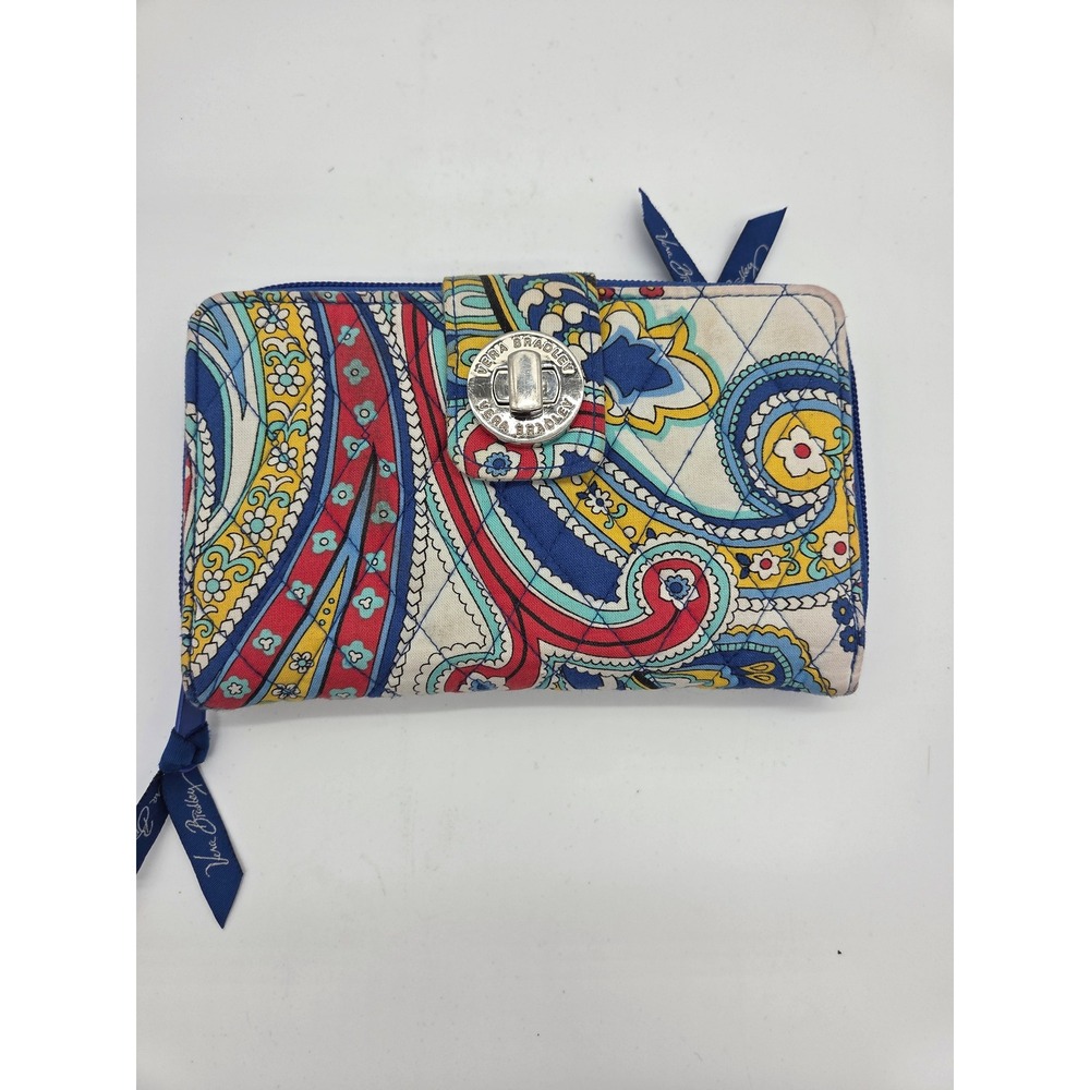 Vera Bradley Turnlock Wallet OS Multicolor Paisley Womens Quilted Zip Around - Picture 1 of 11